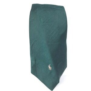Polo by Ralph Lauren Mens Tie Dark Green Flesh Pony Logo 100% Silk 4"x55" Hdmade